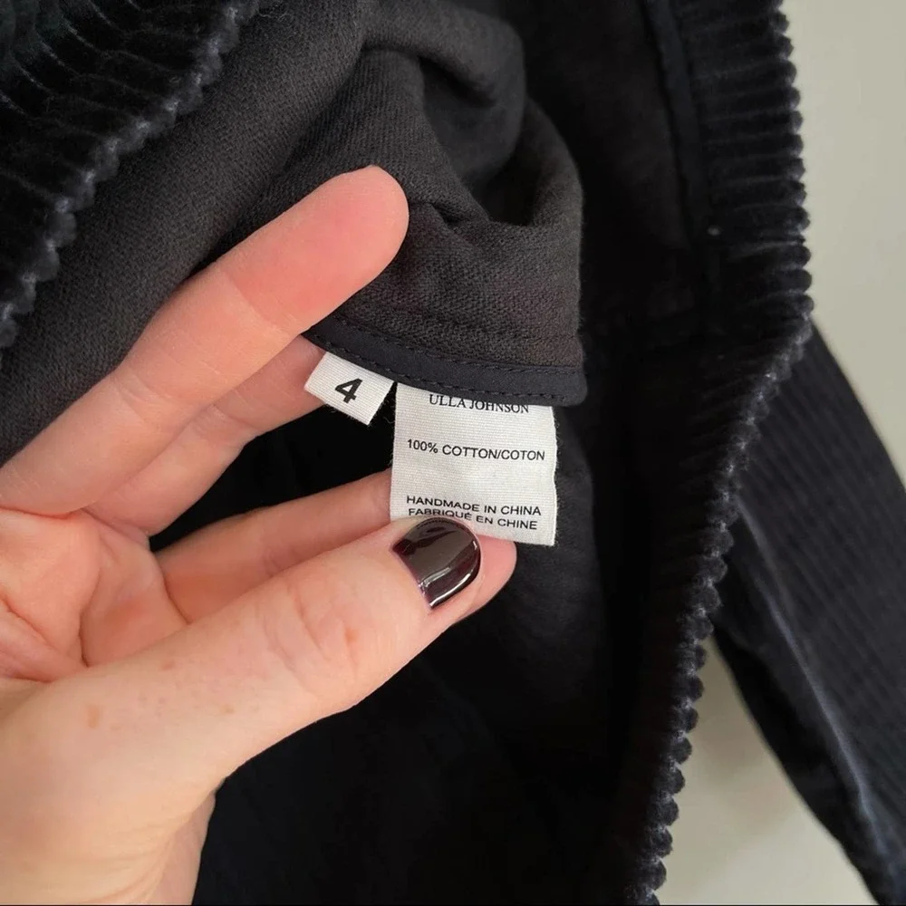 NWT Ulla‎ Johnson Finn Top Round Neck Corduroy Sweater In Black Size 4